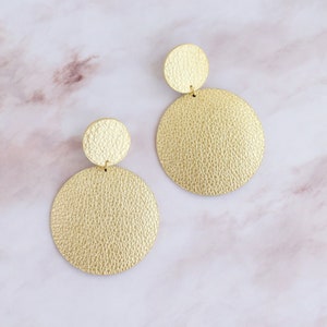 Large gold leather double circle earrings Gold statement earrings African earrings Minimal geometric earrings Hypoallergenic image 2