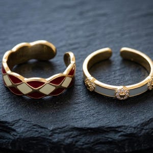 Gold Enamel Statement Ring | Harlequin Checkerboard Ring | 18K Gold Plated | Gift for Her | Everyday & Cocktail Jewelry