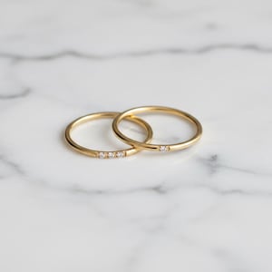 Gold Dainty Stacking Rings | Minimalist Diamond Wedding Band | Everyday Thin Stacking Ring Set