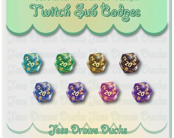 8 Sparkle Dice D20s for Twitch Sub/Bit Badges