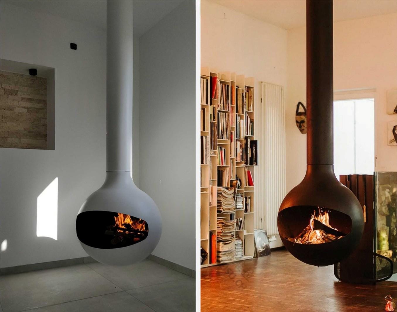 Rotating Fireplace Luxury Suspended Sphere Fireplace | 360 Rotating Ceiling Hanging, Wood ...