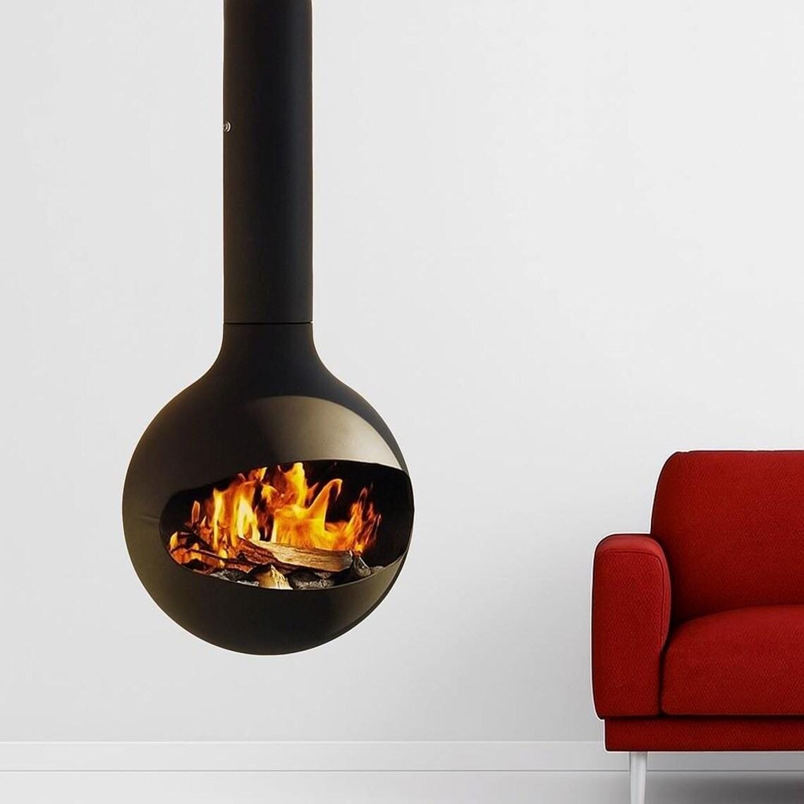 Rotating Fireplace Luxury Suspended Sphere Fireplace | 360 Rotating Ceiling Hanging, Wood ...