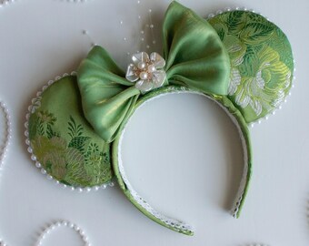 Orejas de ratón inspiradas en Tiana / Diadema de princesa floral verde / La princesa y el sapo