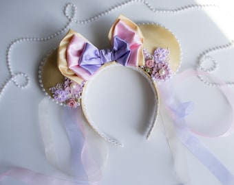 Padmé Lake Dress Inspired Mouse Ears | Pastel Princess Ears with Floral Details & Ribbons