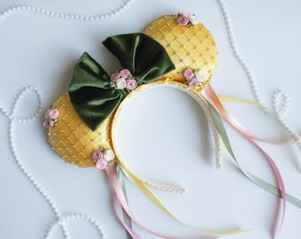 Padmé Picnic Meadow Mouse Ears | Yellow Satin Floral Headband