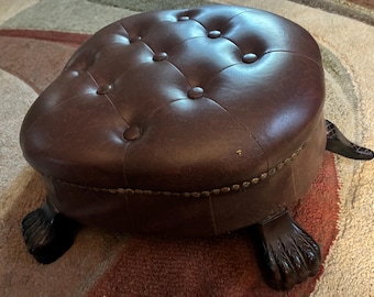 Vintage Elegant Walnut Finish Turtle Ottoman