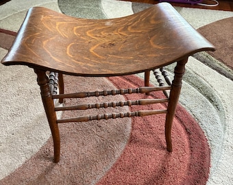 Antique late 19th century Crocker curved bent oak stool
