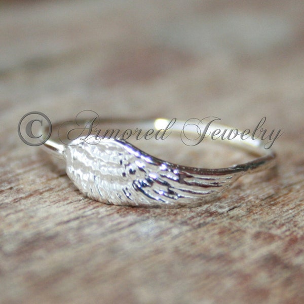 Angel wing ring 2, Sterling silver Angels wing ring, delicate dainty, stackable stacker stacking stack ring bible religious angel wing ring