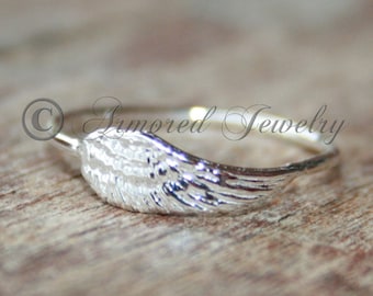 Anillo de alas de ángel 2, anillo de alas de ángel de plata esterlina, delicado y apilable, anillo apilable, anillo de alas de ángel religioso bíblico.