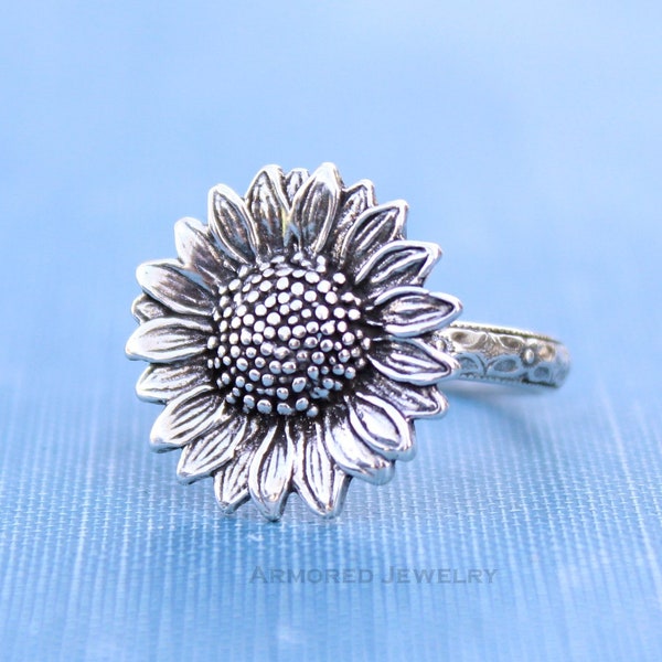 Sterling Silver Sunflower Ring, Hippie Ring, Boho Ring, Flower Ring, Floral Jewelry, Sterling Wildflower Ring, Flower Jewelry, Gypsy Ring