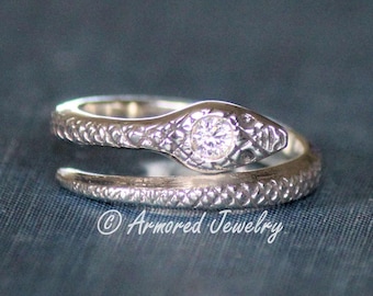 Sterling Silver Ouroboros Snake Bypass Wrap Ring, Snake jewelry, Snake Ring, ouroboros ring, ouroboros jewelry, coil serpant snake ring