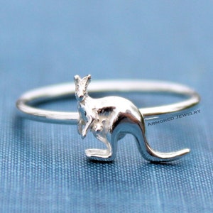 Australian Kangaroo & Baby Ring, Sterling Silver Kangaroo Jewelry, Kangaroo Ring, Australian Jewelry, Australia Ring, Stacker Stacking ring
