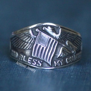 Sterling silver American Flag Ring, God Bless The USA ring, Patriotic jewelry, sterling silver mens ring, mens jewelry, mans ring jewelry
