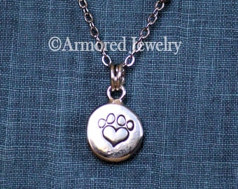 Sterling Silver Pet Paw Stamped Pebble pendant necklace, Cat Dog Paw charm, Recycled Silver Jewelry, Pet Memorial jewelry, Pet Dog Necklace