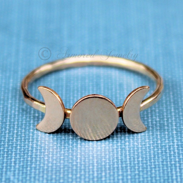 Triple Goddess Ring, Gold Moon Ring, Moon Phase Ring, Crescent Moon Ring, Wicca ring, Wicca Jewelry, Lunar Phases, Statement Ring, Boho ring
