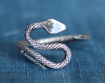 Sterling Silver Snake Adjustable Wrap Ring, Snake jewelry, Snake Ring, ouroboros ring, ouroboros jewelry, coiled snake ring, Serpent Ring