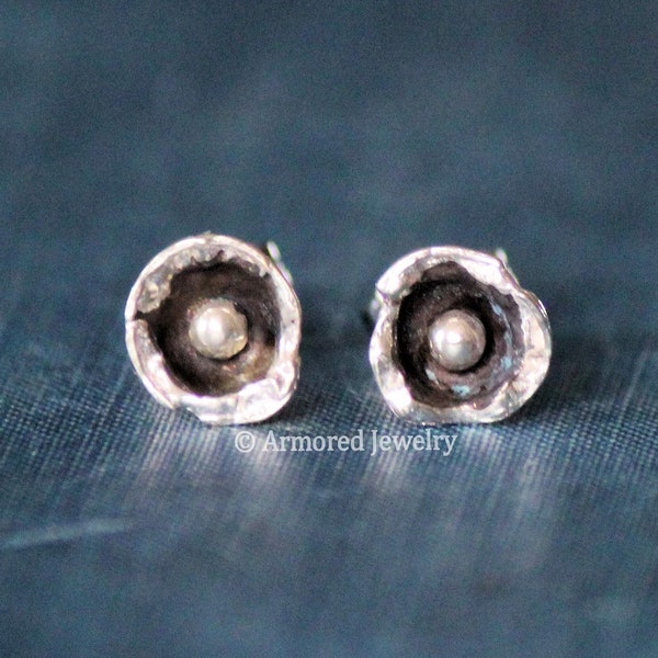 Sterling Silver Poppy Flower Stud Earrings, recycled silver jewelry, eco friendly stud earrings, southwest jewelry, southwest stud earrings