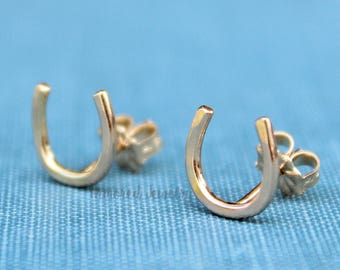 Gold Horseshoe Earring Studs, Rose Gold Horseshoe Earring Studs, Rose Gold Earrings, Gold Ear Studs, Lucky Earrings, Dainty Earrings, Simple