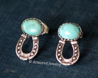 Sterling Silver Horseshoe & Turquoise Stud Earrings, horseshoe jewelry, horseshoe turquoise earrings, western jewelry, western earrings