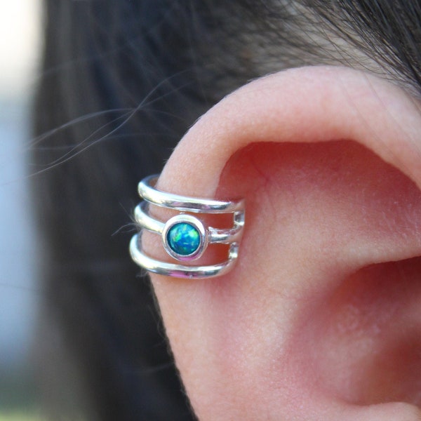 Sterling Silver Opal Ear Cuff, Choose Your Color, Opal Jewelry, Opal Earrings, Birthstone Jewelry, Opal Birthstone Earring Cuff, Dainty Ring