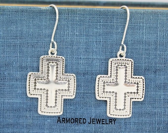 Sterling Silver Southwestern Cross Earrings, Southwest Jewelry, Southwestern Jewelry, Silver Christian Earrings, Silver Christian Jewelry