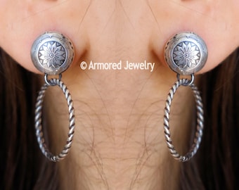 Sterling Silver Concho Rope Hoop Earrings, hoop earring set, concho jewelry, southwest jewelry, southwest earrings, southwestern earrings