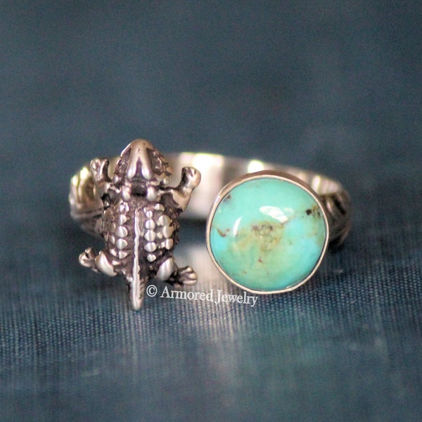 Sterling Silver Horned Toad Turquoise Ring, Silver horny frog Ring, Horny toad jewelry, Silver horned toad jewelry, silver horned frog ring