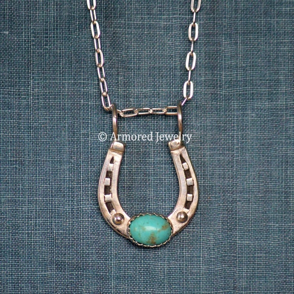 Sterling Silver Horseshoe & Turquoise Necklace, horseshoe jewelry, lucky necklace jewelry, Western jewelry, western neclace, lucky pendant