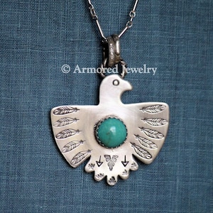 Sterling Silber Thunderbird Türkis Halskette, Sterling Silber Native Schmuck, Navajo inspiriert Schmuck, Südwestern, Türkis Schmuck