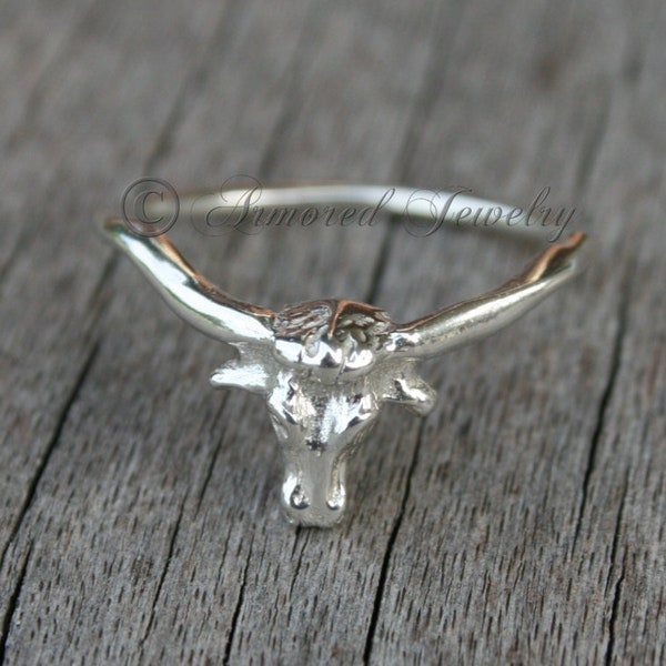 Longhorn Ring, Sterling Silver, Texas Longhorns, Steer, Country girl Jewelry, Rustic ring, delicate simple dainty, stacker stacking ring