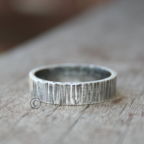 Sterling Silver Tree Bark Textured Ring Band, Wood Grain, Wedding Ring Band, Rustic Jewelry stackable stacker stacking stack, Tree Bark Ring
