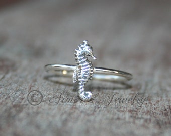 Seahorse Sea Horse Rin, Sterling silver, silver ring, Stacker stacking stackable stack ring, Delicate Simple Dainty ring handmade silver