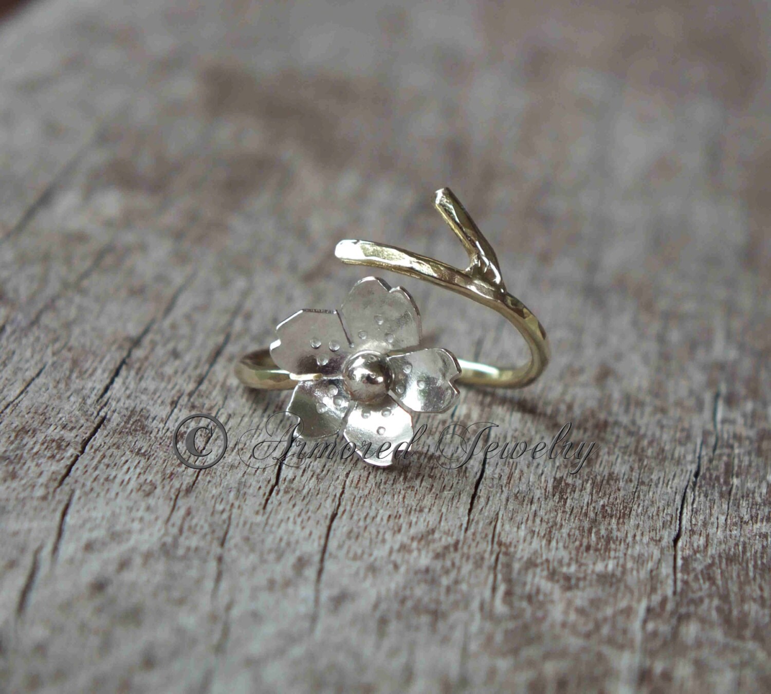 Sakura Ring Japanese Cherry Blossom Branch Adjustable Ring Etsy