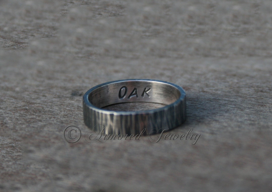 Personalized Tree Bark Ring, Silver Ring, Textured Ring Band, Wood ...
