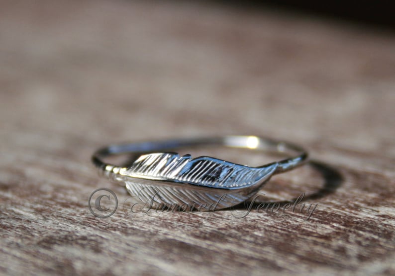 Feather Ring, Sterling silver Feather, Indian Inspired, Native American, Stacking Stacker ring, Dainty feather ring, silver statement ring image 1