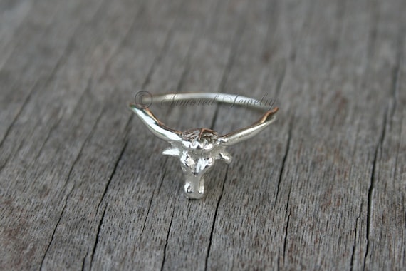 Longhorn Ring Sterling Silver Texas Longhorns Steer Country Girl Jewelry Rustic Ring Delicate Simple Dainty Stacker Stacking Ring Etsy UK