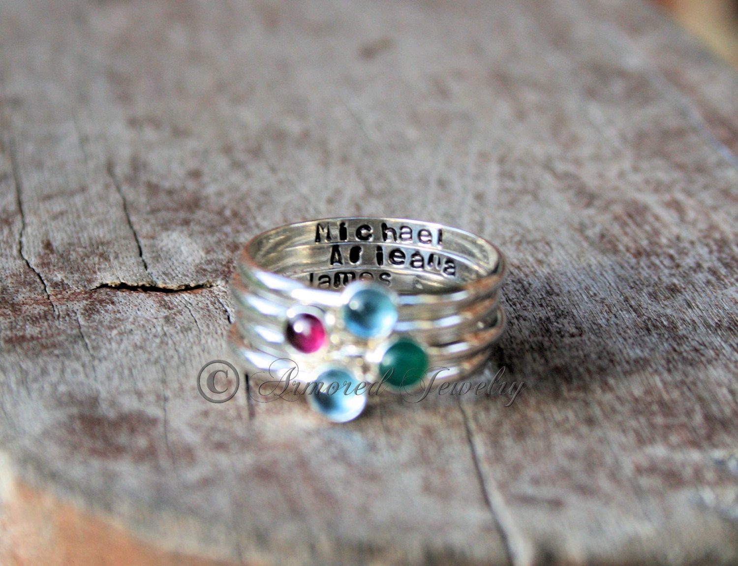 Sterling silver stackable birthstone on sale rings