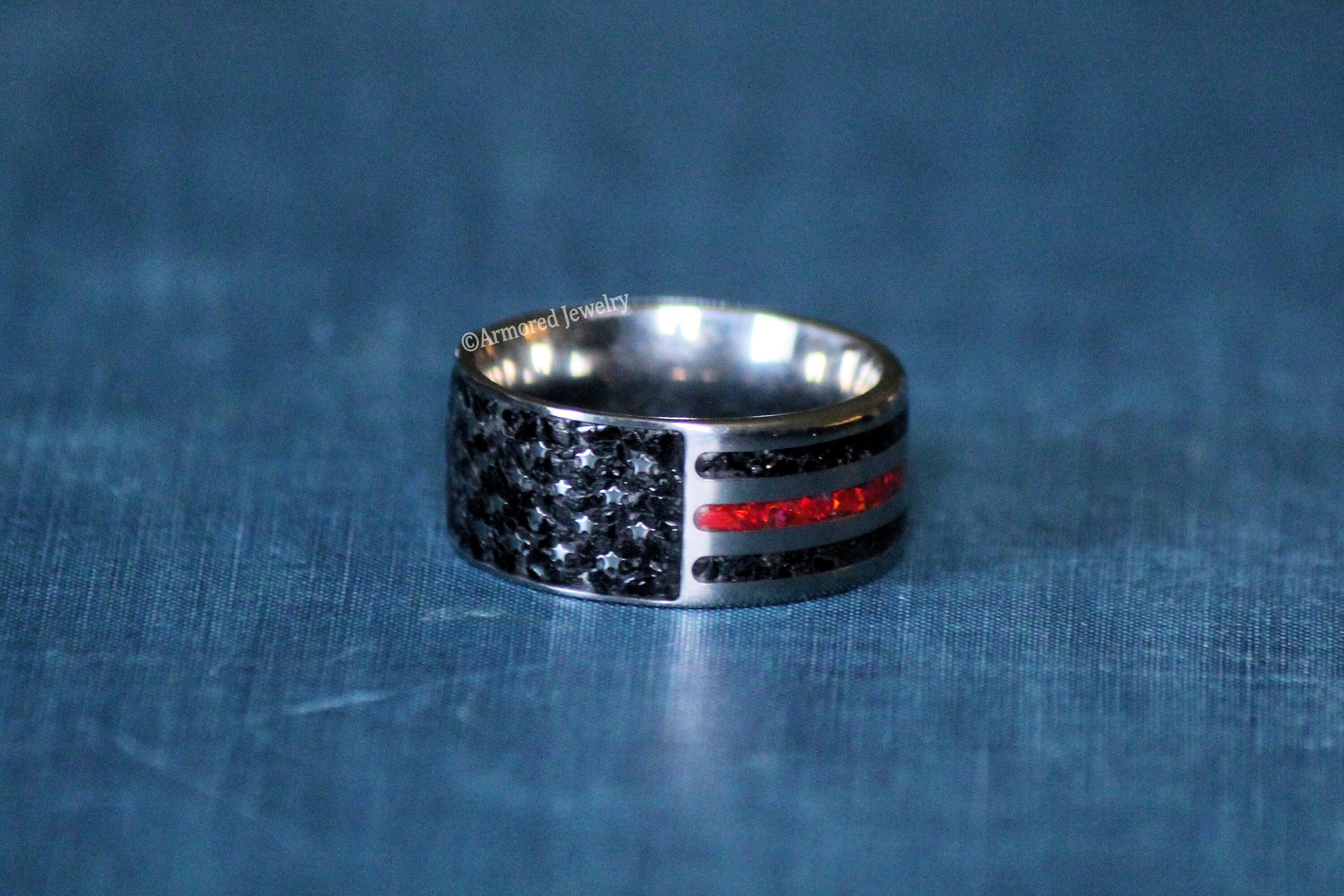 Titanium US Flag Firefighter Inlay Ring, Inlay Jewelry, Mens Wedding Titanium US Flag Firefighter Inlay Ring, Inlay Jewelry, Mens Wedding