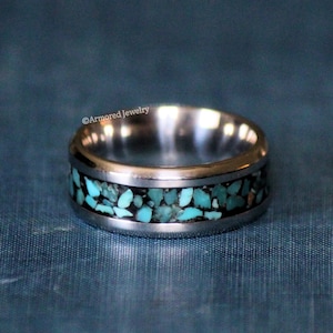 Stainless Steel Turquoise Inlay Ring, Inlay Jewelry, Mens wedding ring, Women wedding ring, mens jewelry, mens turquoise ring, mens ring