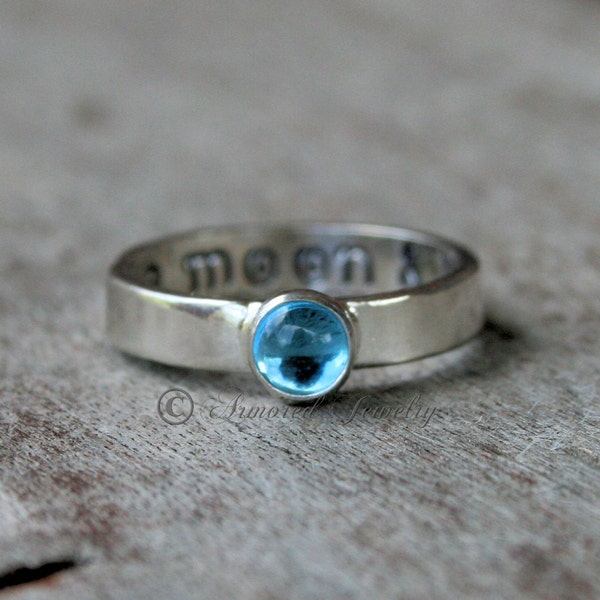 To The Moon And Back Birthstone Ring - Sterling Silver Ring - Mommy Ring - Childrens ring - Mother Daughter Jewelry