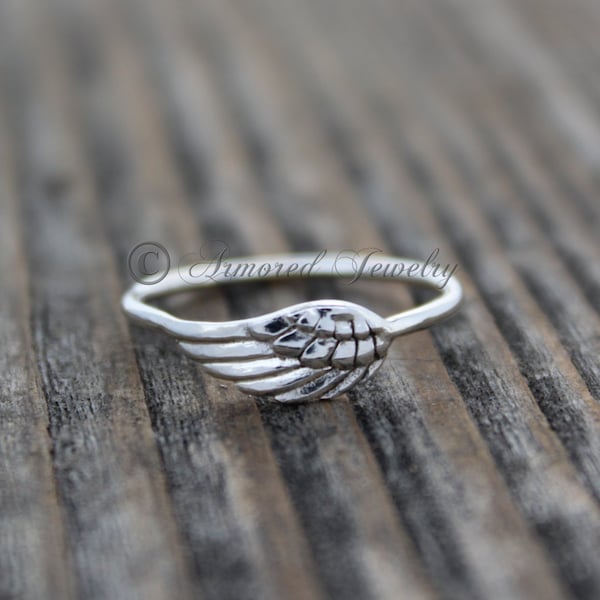 Angel Wing Ring 4, Sterling Silver Angel feather wing ring, Delicate ring, Dainty angel ring, Simple ring, Religious jewelry, feather ring