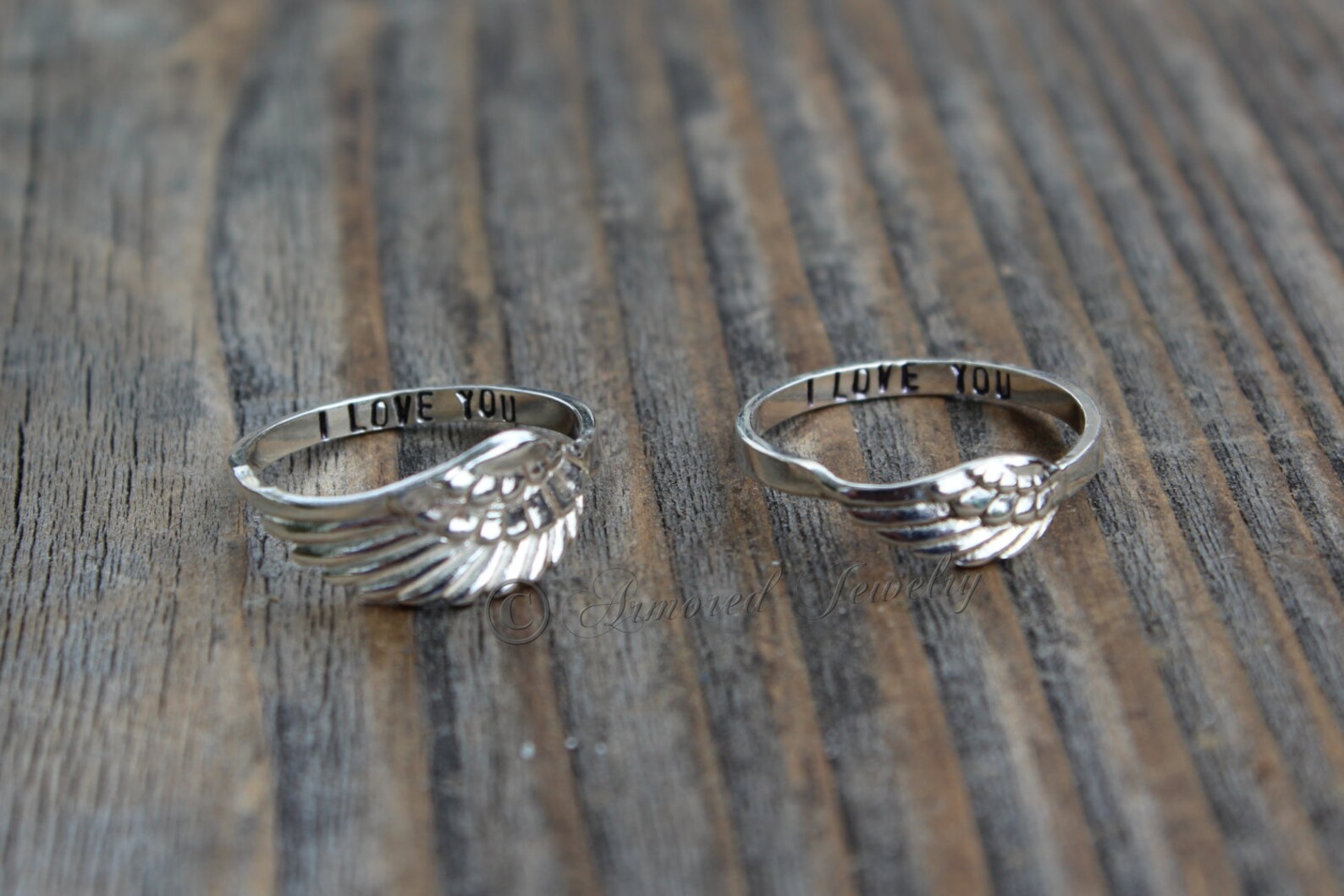 Personalized Customized Angel Wing Rings 4 & 5 Ring Set Etsy