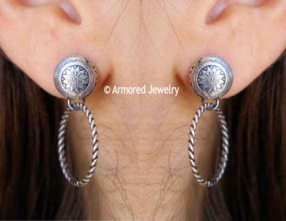 Sterling Silver Concho Rope Hoop Earrings, hoop earring set, concho jewelry, southwest jewelry, southwest earrings, southwestern earrings