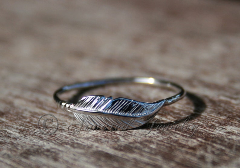 Feather Ring, Sterling silver Feather, Indian Inspired, Native American, Stacking Stacker ring, Dainty feather ring, silver statement ring image 2