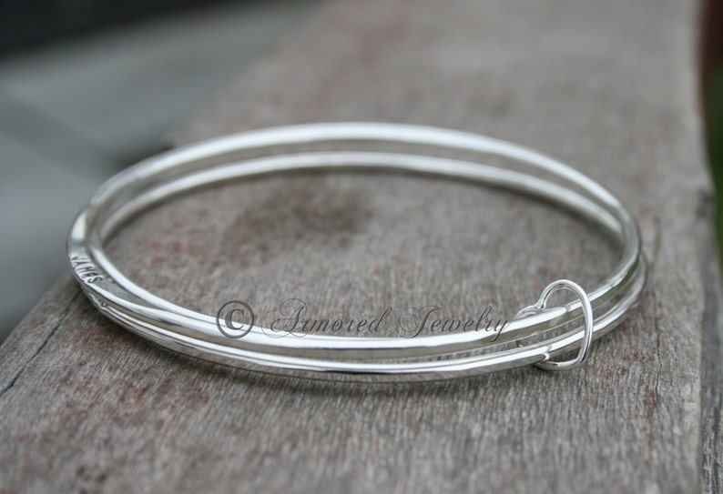 Sterling Silver Personalized Bangle Bracelet, Custom Name Bracelet, Mommy Jewelry, Bridesmaid wedding gift, valentines day, mothers day gift image 4