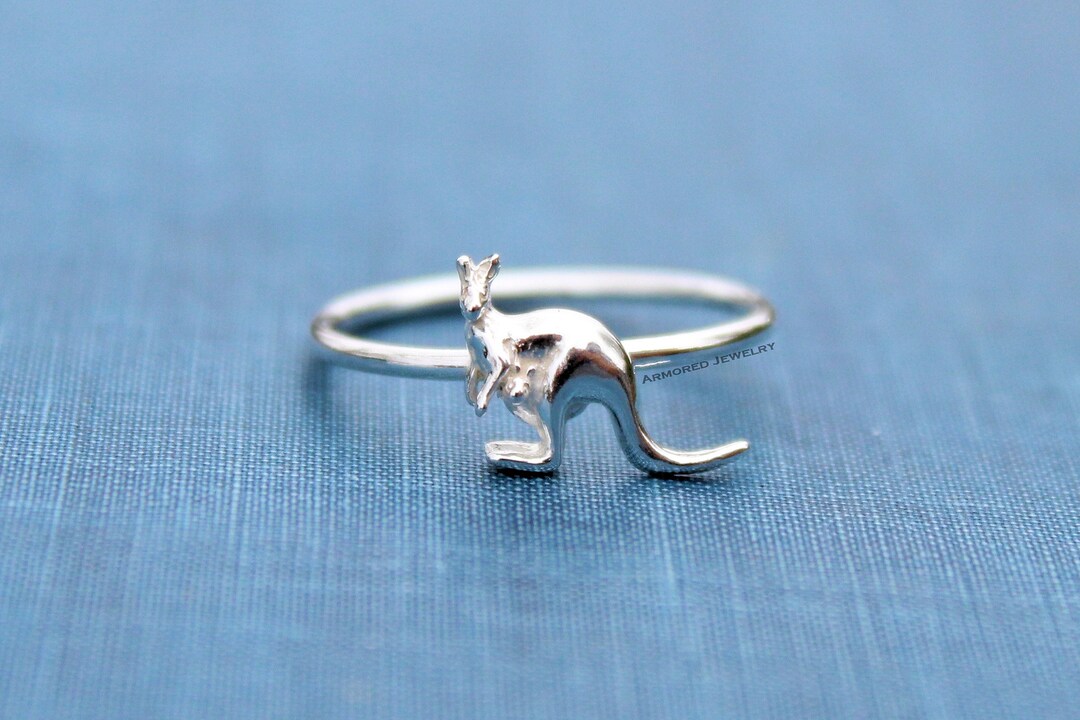 Kangaroo Rng Australian Kangaroo & Baby Ring, Sterling Silver Kangaroo Jewelry ...