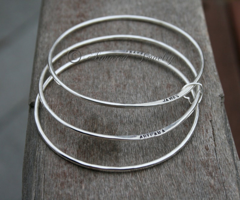 Sterling Silver Personalized Bangle Bracelet, Custom Name Bracelet ...