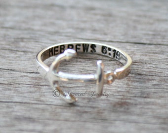 Anillo de ancla, Anillo personalizado, Hebreos 6:19, Anillo de la marina, Joyería de ancla, Anillo militar, Personalizable, Joyería de ancla, Anillo de ancla de plata