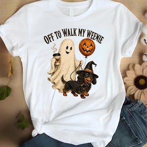 Off To Walk My Weenie T-Shirt, Halloween Dachshund Graphic Tee, Funny Dog Mom Gift, Spooky Wiener Dog Shirt