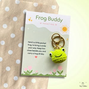 Câlin de poche Buddy grenouille verte | Porte-clés au crochet grenouille | Cadeau personnalisé | Cadeau significatif | Soutien émotionnel | Cadeau pour un ami